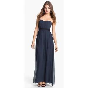 Dark Navy  BCBG MAXAZRIA Strapless Silk Chiffon Gown Size 6. Wedding Evening